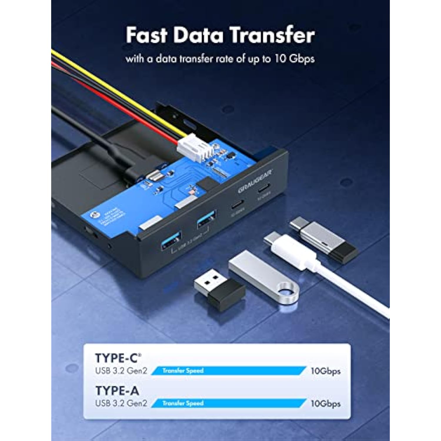 3.5 Inch Front Panel Hub, 4 Ports Internal Metal Usb Hub, 2 Usb-C 10Gbps And 2
