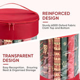 Christmas Wrapping Paper Organizer Storage, 41" Gift Wrapping Paper Storage Containers, Clear Pvc With Durable 600D Oxford Fabric Gift Wrap Paper Holder Fits 18-25 Rolls, Green