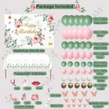 Sage Green Birthday Decorations Women Birthday Party Supplies Including Floral Backdrop, Sage Green Pink Balloons Garland Arch Kit, Tablecloth, Cupcake Toppers For Girls