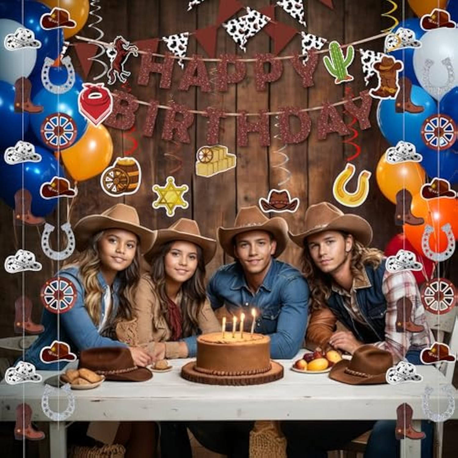 23 Pcs Western Party Decorations Set - Cowboy Birthday Banner, Hanging Swirls, Streamers For Party Supplies