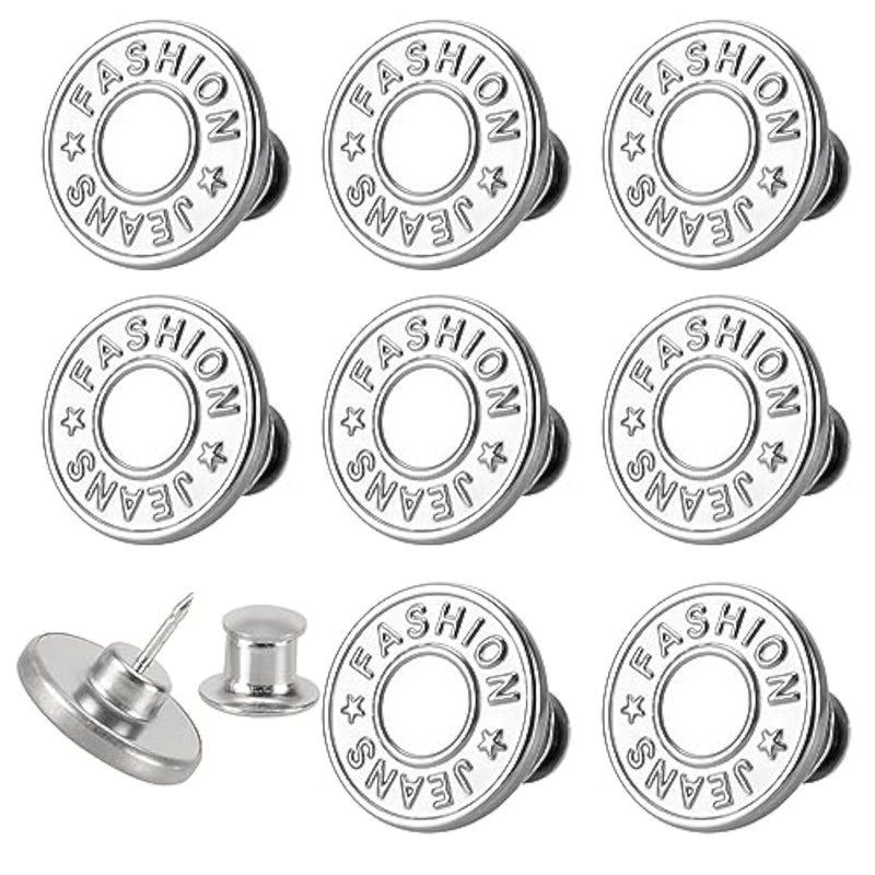 [Upgraded] 8 Sets Jean Buttons Pins No Sew Instant 17Mm Replacement Button Adjustable Pants Buttons Kit