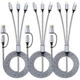 3 In 2 Multi Charging Cable(3Pack 4Ft), Usb A+Usb C Charging Cable Nylon Multi Usb Cable Universal Charging Cord With Type-C, Micro Usb And Ip Port For Cell Phones And More