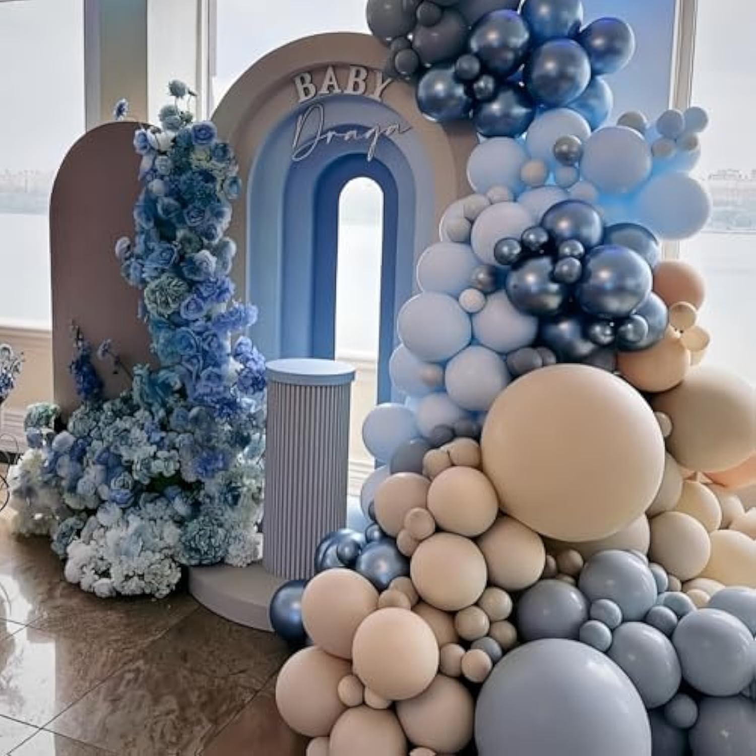 Blue White Sand Balloons Dusty Slate Fog Pastel Metallic Blue Beige Balloon 12Inch Helium Latex Balloon For Arch Kids Birthday Party Decorations Baby Boy Shower Christening Bridal Wedding Decor