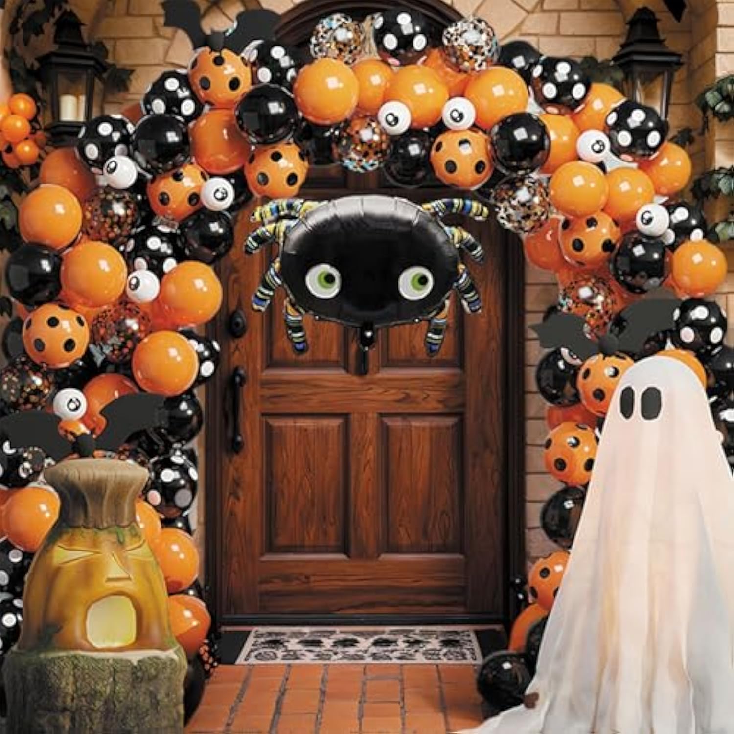119pcs Halloween Balloon Arch Kit Orange Black Balloons with Eye Spider Party Decorations