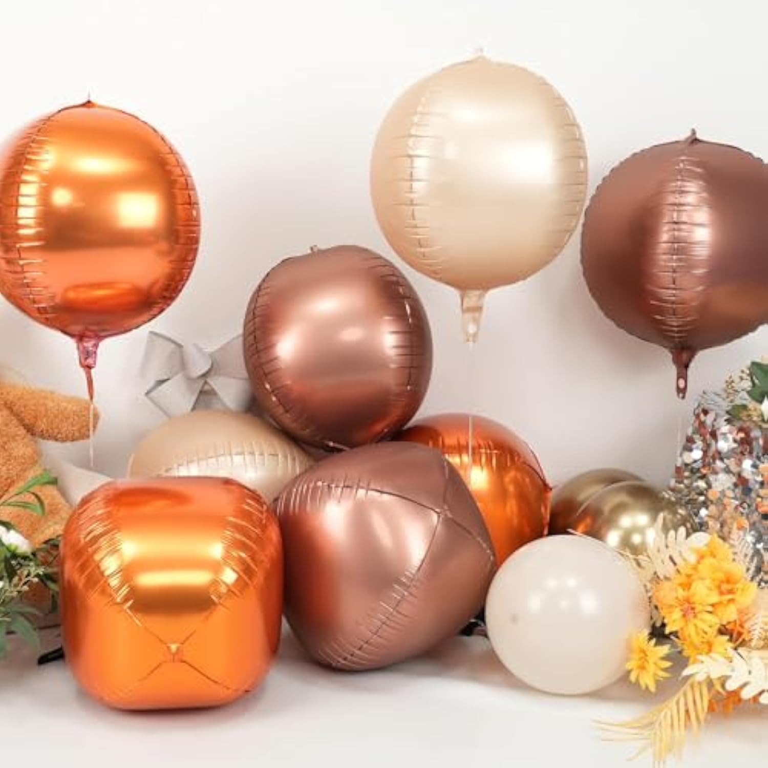 Retro Beige Orange Brown Foil Balloons 9Pcs 22 Inch Baby Shower Fall Decor