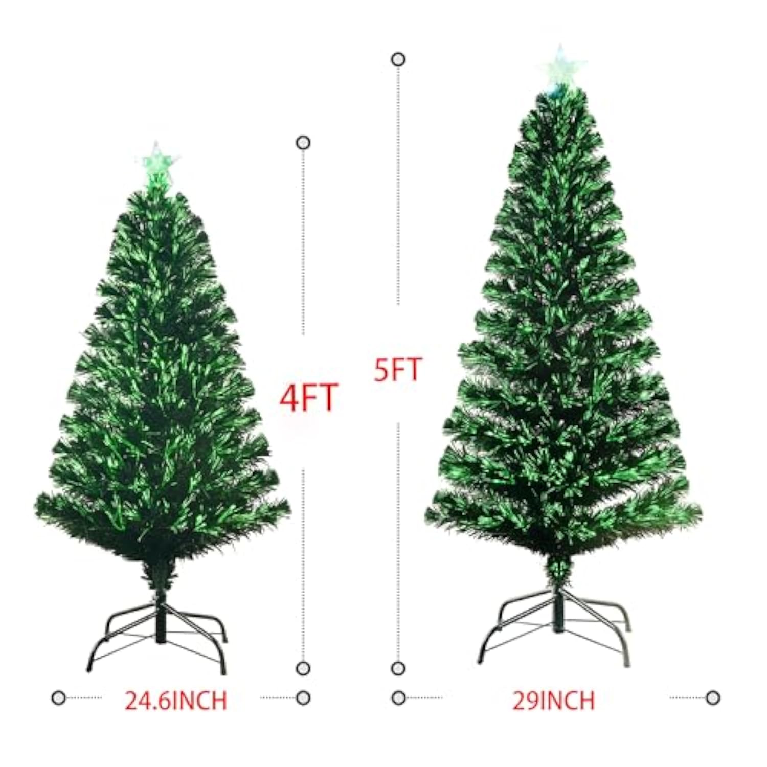 5Ft Pre-Lit Fiber Optic Christmas Tree With Lighted Star, Pvc & Iron Construction, Green Artificial Christmas Tree With 195 Branch, Indoor Christmas Decorations, Holiday Home Xmas Decoration