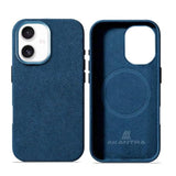 Italy Alcantara Case for iPhone 17 Series, Handmade Fully-Wrapped Synthetic Suede Cover, Compatible with Mag-Safe Wireless Charger, Navy, iPhone 17 Pro