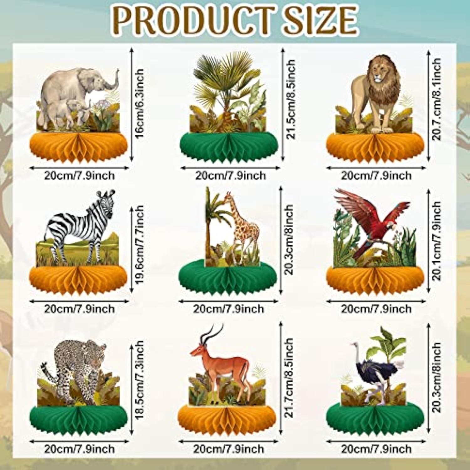 Safari Animal Centerpieces – Jungle Theme Baby Shower & Birthday Decor, Set of 9