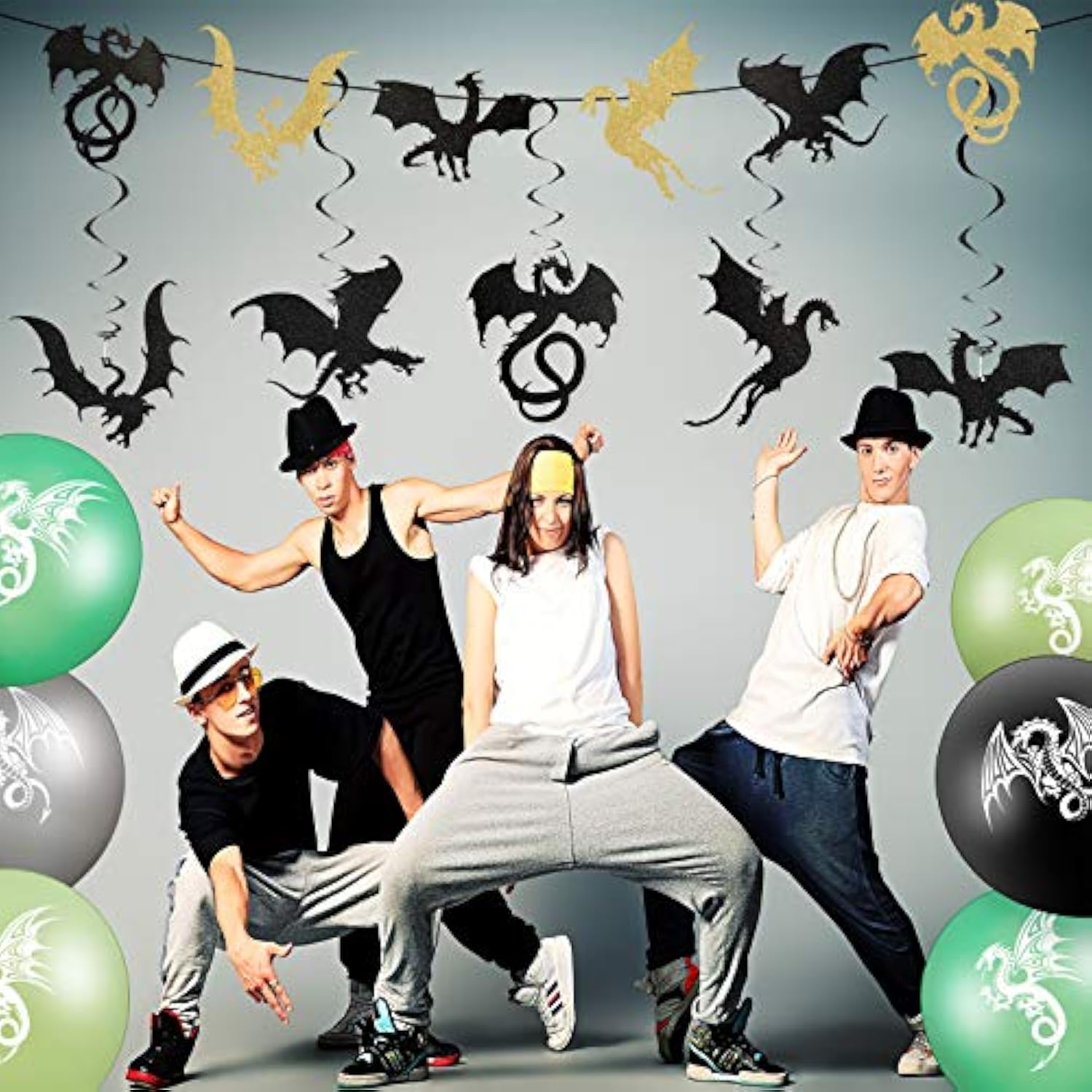 33 Pieces Dragon Birthday Party Supplies Dragon Decorations, 20 Dragon Balloons 3 Dragon Banners 10 Dragon Hanging Swirls For Dragon Themed Party Supplies