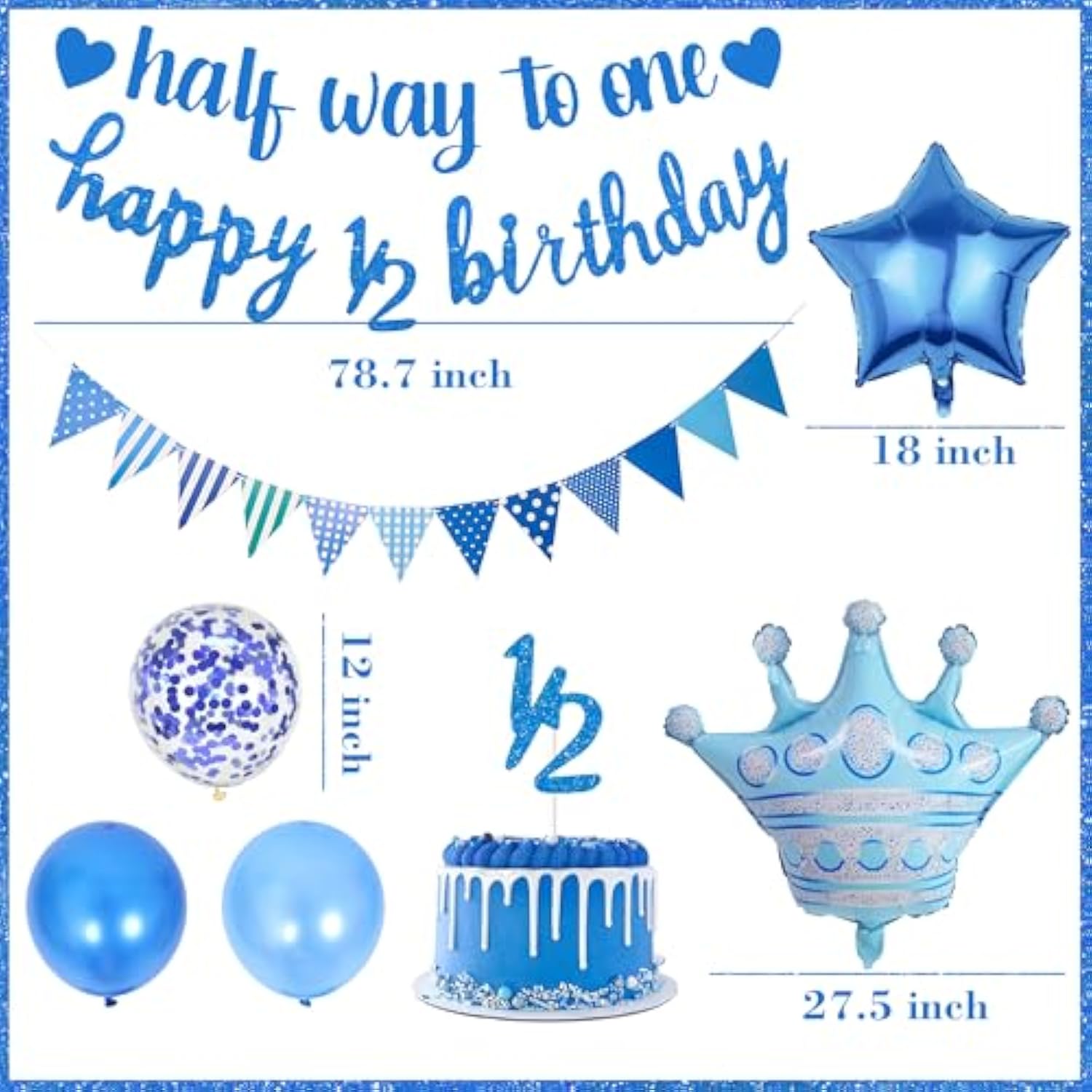 "Halfway to One" Banner – 20 Pcs Blue 6-Month Birthday Set for Baby Boy Party