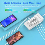 Usb Charger Station Block With Rapid Charging Auto Detect Technology Safety 10-Port Family-Sized Smart Usb Ports For Multiple Devices Smart Phone Tablet Headphones
