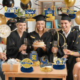 2026 Graduation Party Decorations - 8 Pcs Blue Gold Class Of 2026 Graduation Party Table Decor Honeycomb Centerpieces For Tables Congratulate For 2026 Congrats Grad Party Supplies