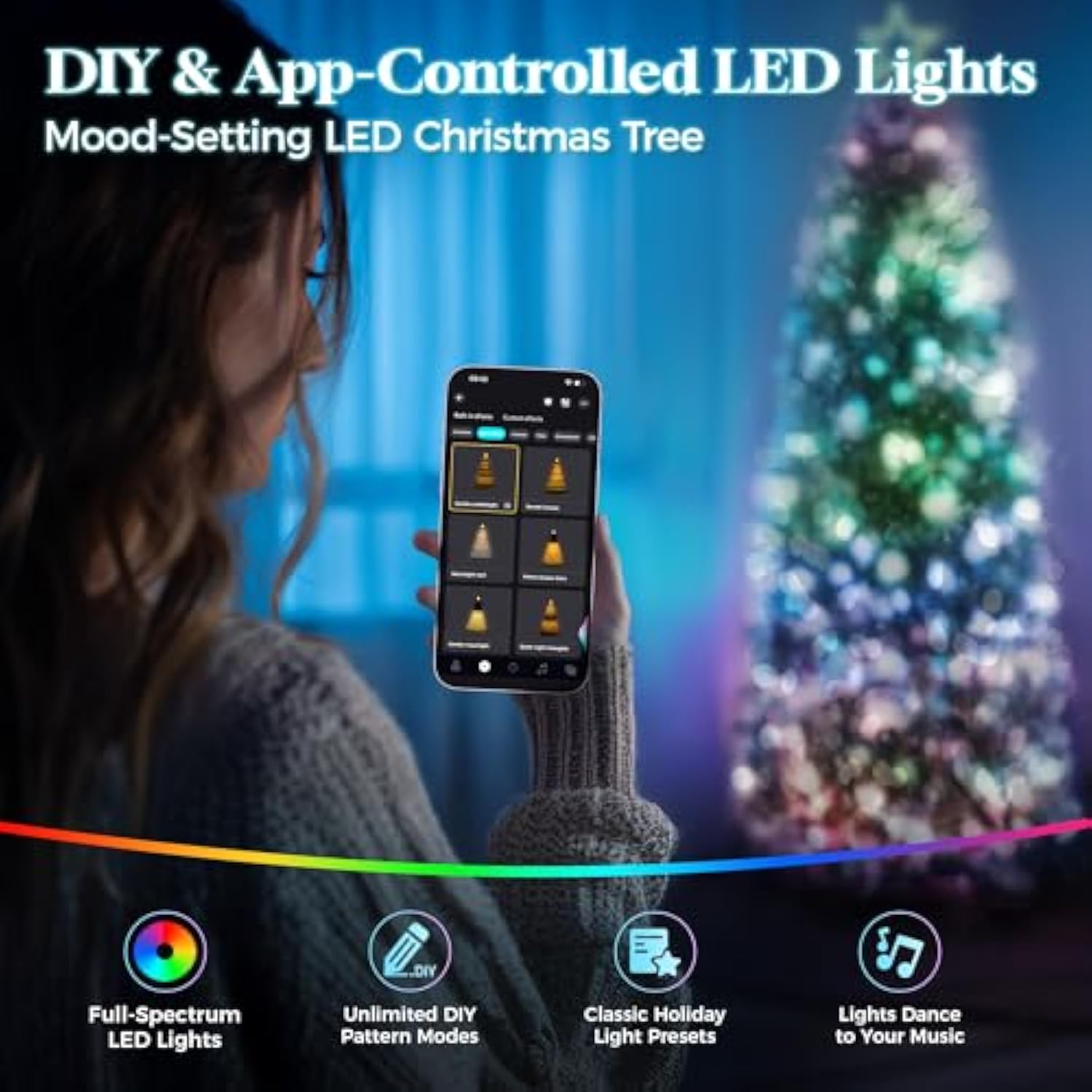 7.5 Ft Flocked Prelit Christmas Tree With 348 Led Lights, App Control, Skinny Artificial Pencil Christmas Tree, Multi-Color Rgbw Lights, 960 Branch Tips, For Small Space, Home, Party