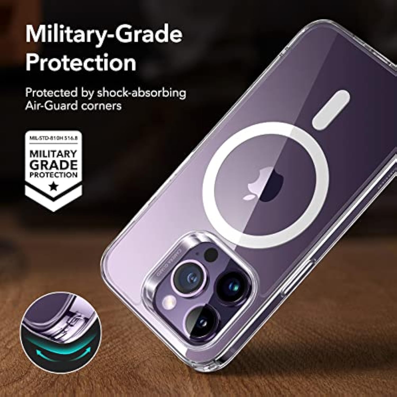 Esr For Iphone 14 Pro Case, Compatible With Magsafe, Shockproof -Grade Protection, Yellowing Resistant, Magnetic Phone Case For Iphone 14 Pro, Classic Hybrid Case (Halolock), Clear