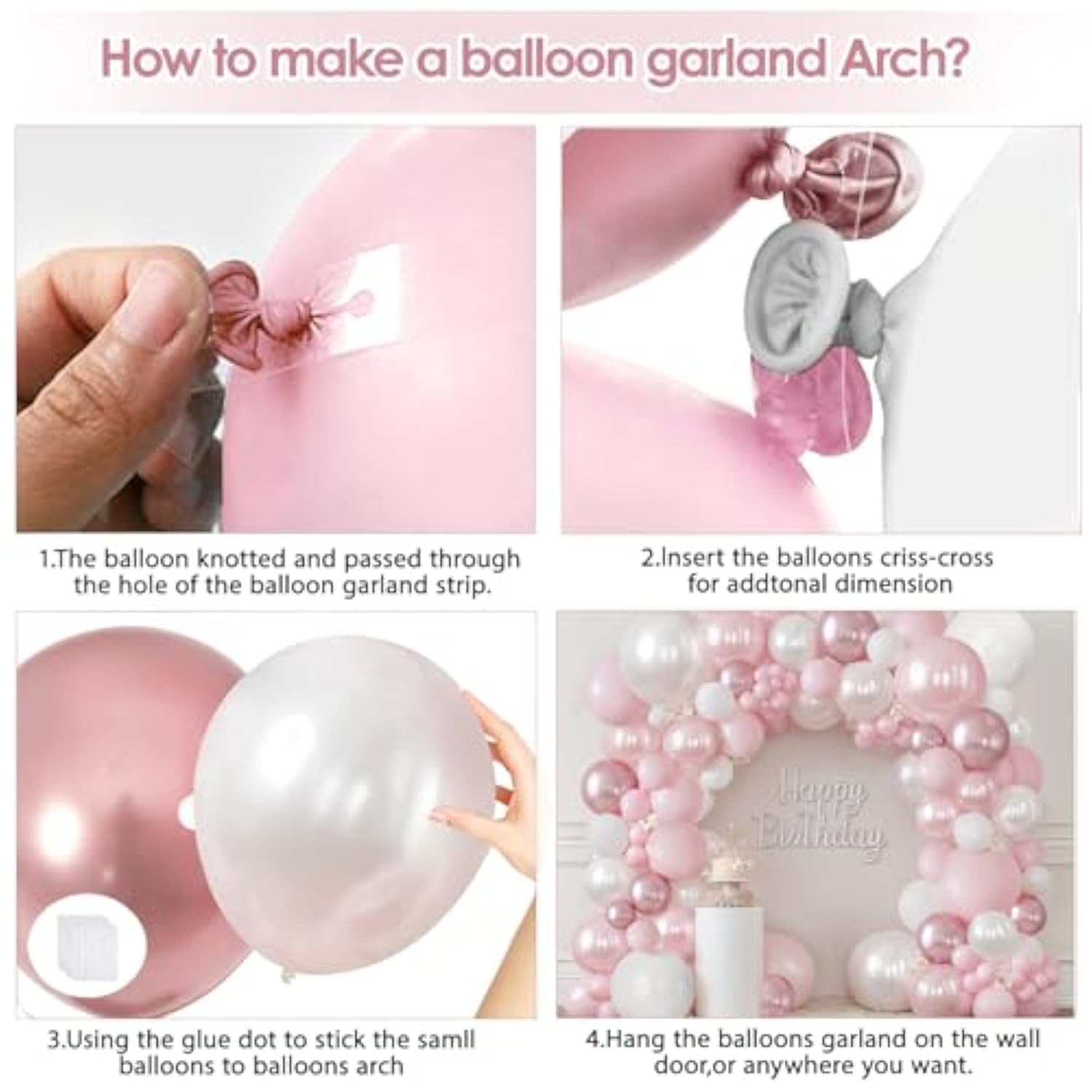 Pink And White Balloons Arch Kit, Double Stuffed Pastel Pink Balloon Garland Include Light Pearl Pink White And Metallic Pink Balloons For Coquette Wedding Birthday Party Bridal Shower Decorations