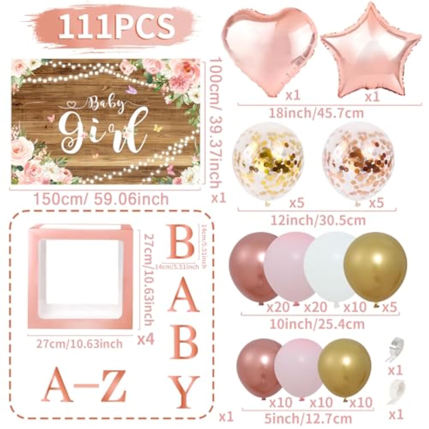 Rose Gold Retro Blush Pink Balloon Arch Garland Kit With Baby Balloon Boxes And Letters, Girl Birthday Backdrop For Butterfly Shower Decor