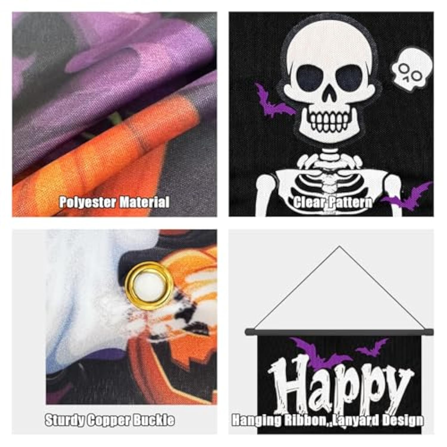 Happy Halloween Porch Banner Skeleton Welcome Vertical Banner Door Decorations