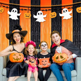 3 Pack Black Orange Foil Fringe Curtains 3.28x6.6ft Backdrop for Halloween Party Decor