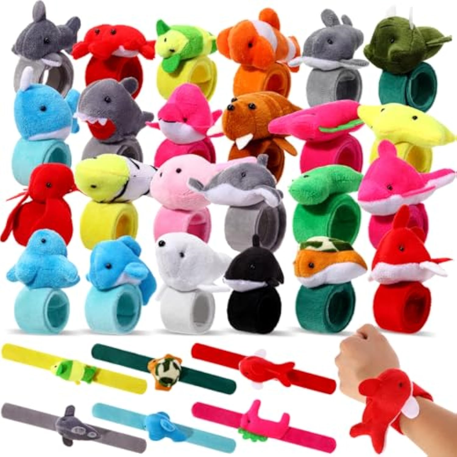 30 Pcs Stuffed Animal Slap Bracelet For Kids Cute Animal Slap Bracelets Stuffed Bracelets Bulk Bracelet Plush For Holiday Gifts, Themed Party Favors, Classroom Rewards