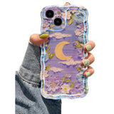 Case For Iphone 13, Colorful Retro Oil Painting Flower Moon Pattern Laser Cute Curly Wave Edge Exquisite Phone Cover Stylish Durable Tpu Protective Case For Girls Women - Purple White