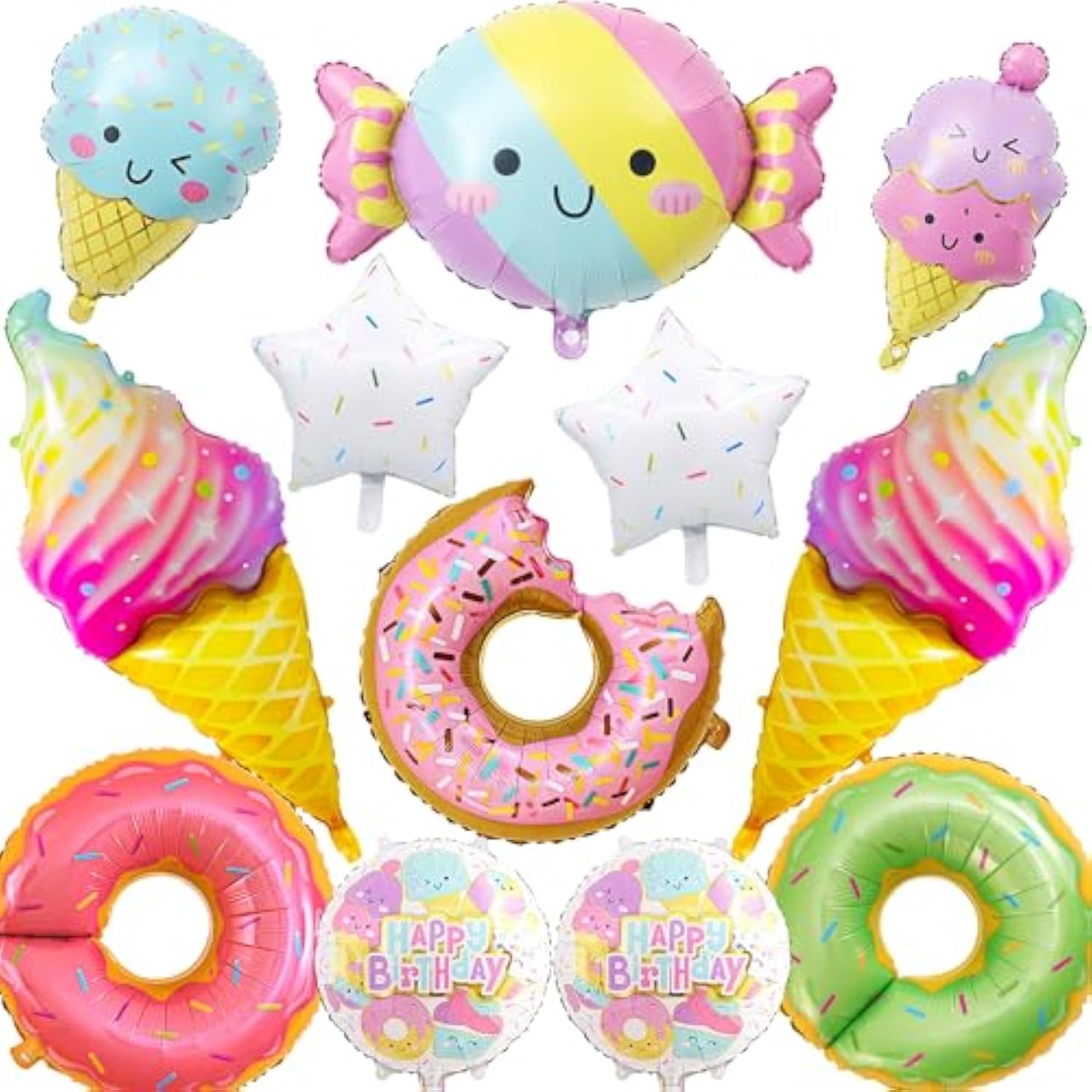 12 Pcs Large Donut Candy Ice Cream Theme Balloons, Ice Cream Party Decorations, Foil Mylar Balloons For Summer, Hawaii, Birthday, Baby Shower Party Supplies