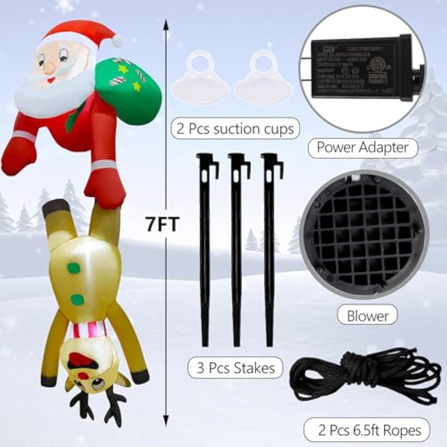 7 Ft Christmas Inflatable Outdoor Decorations, Blow Up Santa Claus With Reindeer Hanging Xmas Inflatables Decor With Led