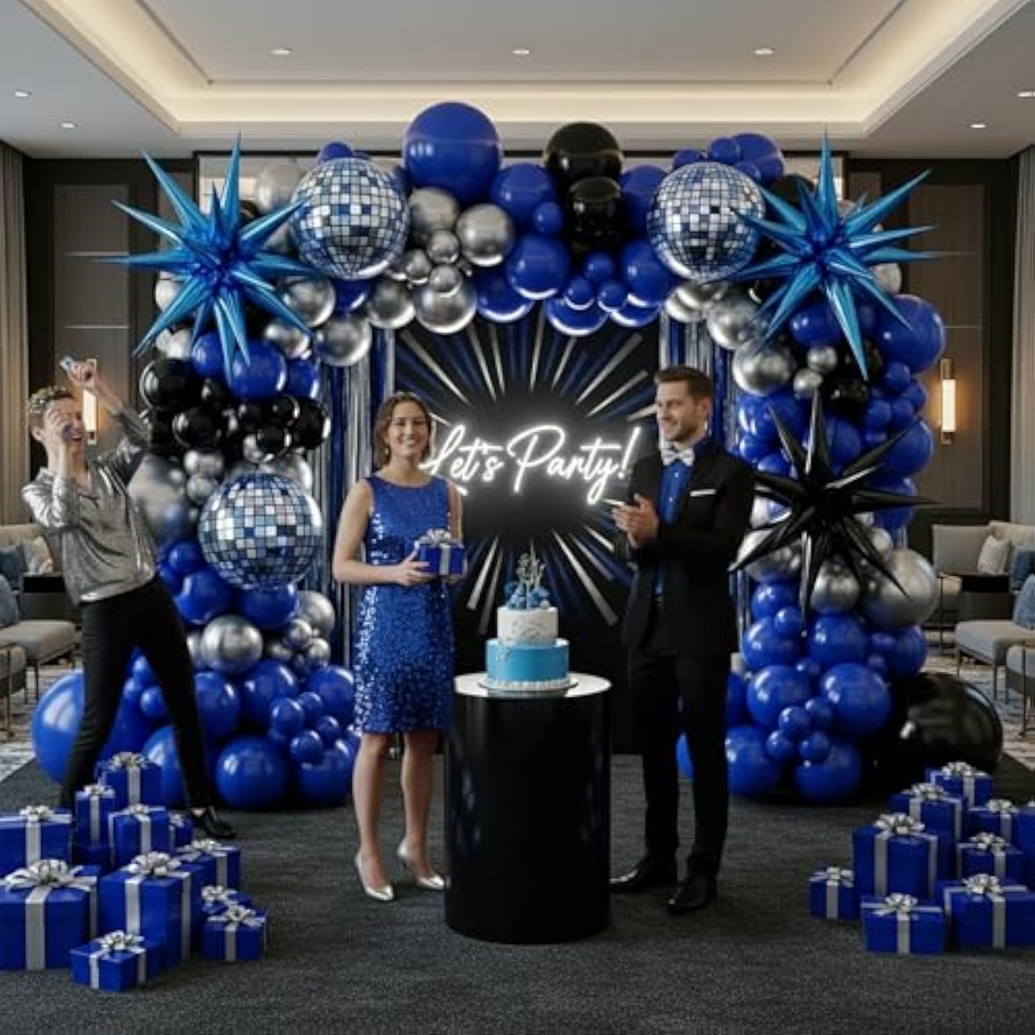 Royal Blue, Black & Silver Balloon Arch Kit: Party Decor