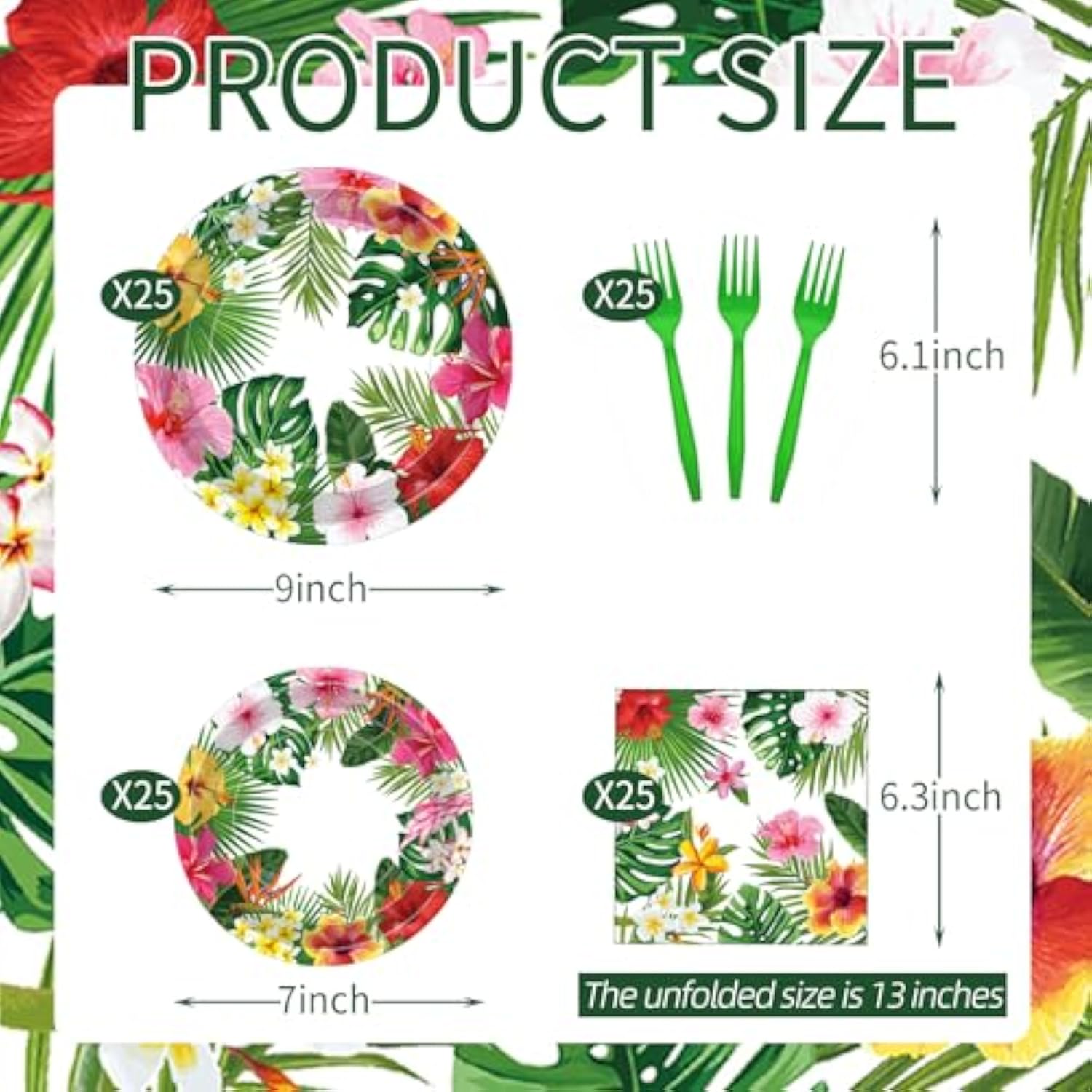 100 Pcs Tropical Luau Party Supplies Set, Serves 25 – Disposable Hibiscus Floral Paper Plates, Napkins, And Forks, Hawaiian Themed Tableware For Summer Bbq, Pool And Beach Aloha Birthday Decorations