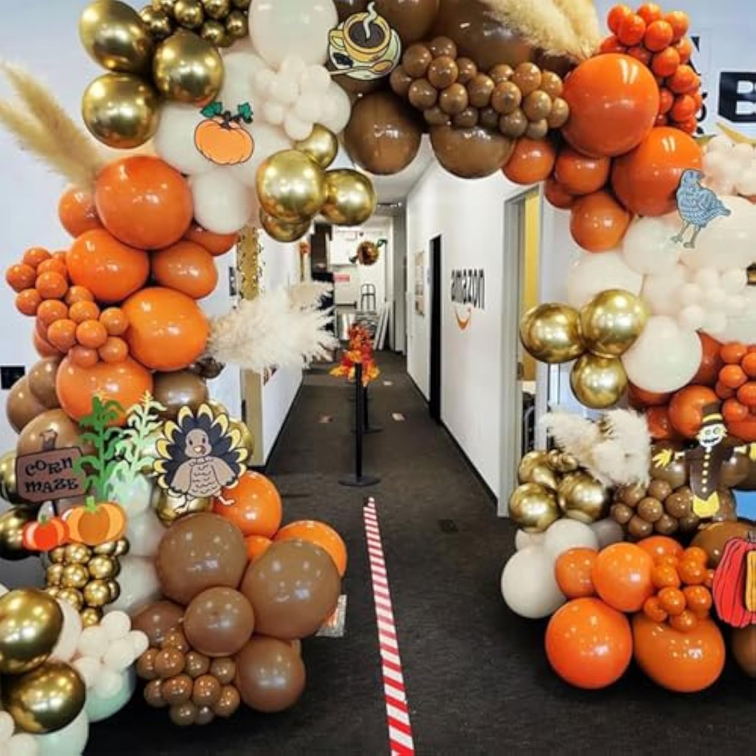 154pcs Fall Balloon Arch Kit Orange Brown White Gold Confetti Balloons for Thanksgiving Party