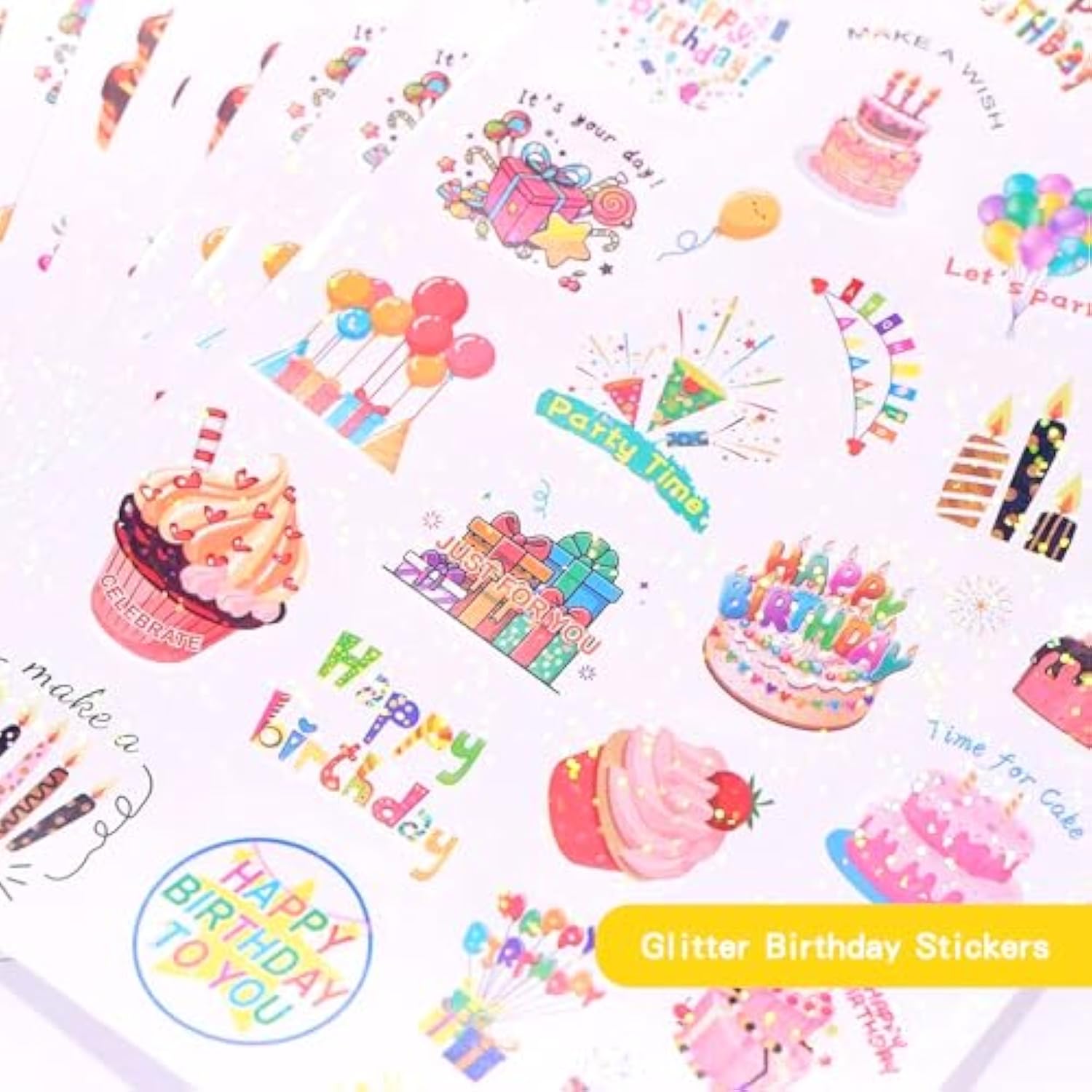 Birthday Stickers,Glitter Happy Birthday Stickers For Kids Adults,Self-Adhesive Scrapbook Birthday Sticker Bulk For Birthday Party Envelope Card Gift Wrapping Birthday Supply(270Pcs/10Sheet)