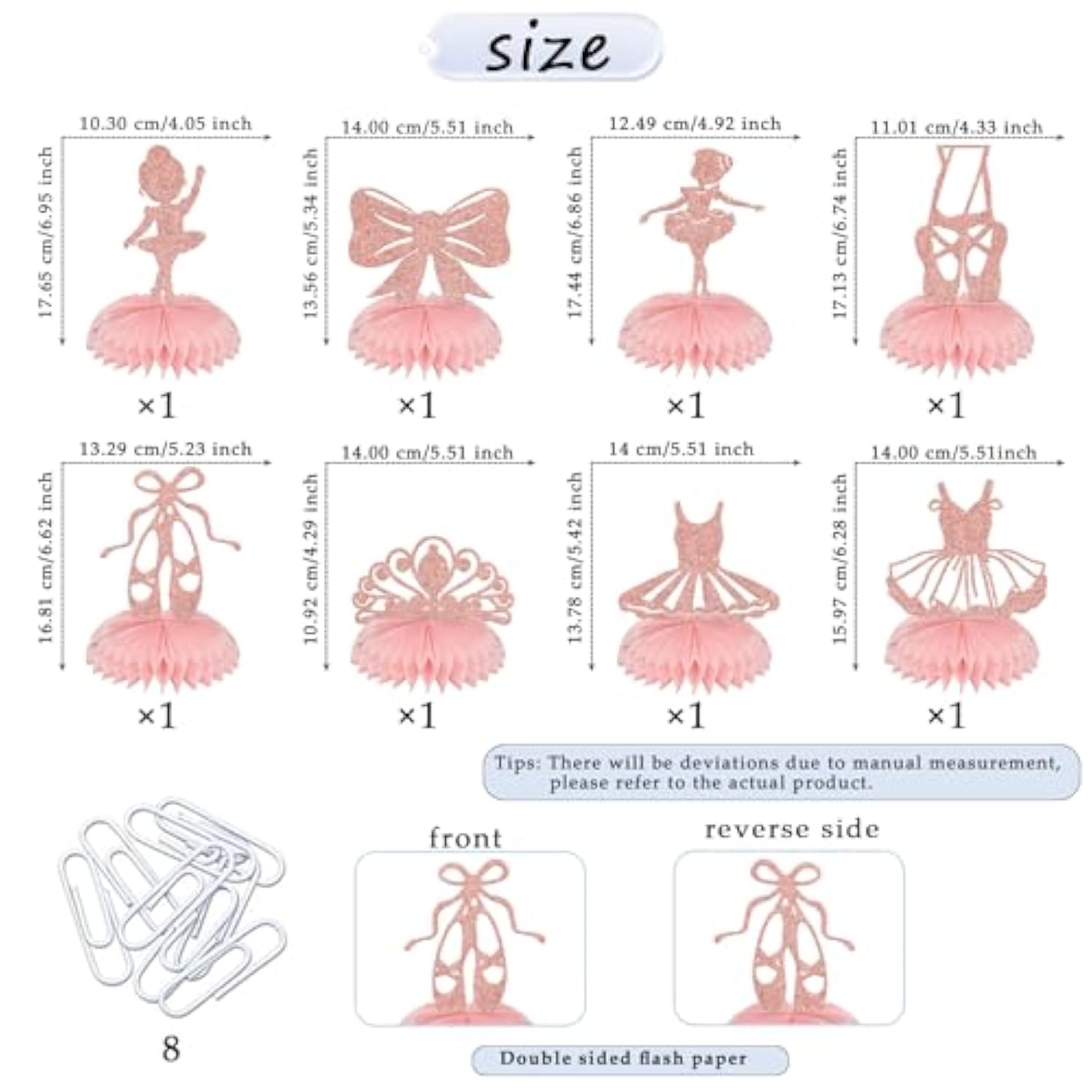 8Pcs Ballerina Tutu Honeycomb Centerpieces, Ballet Baby Shower Party Table Decorations, Ballet Dancers Theme Birthday Decoration Rose Gold
