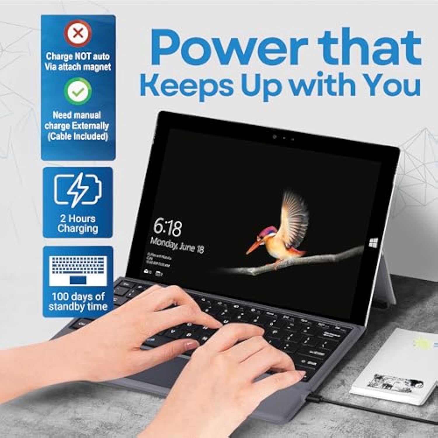 Wireless Keyboard Type Cover Trackpad Mouse Replacement For Microsoft Surface Pro 7 Pro 6 Pro 5 Pro 4 Pro 3 Bluetooth 7-Color Led Backlit Ultra-Slim Rechargeable Battery Multi-Touch