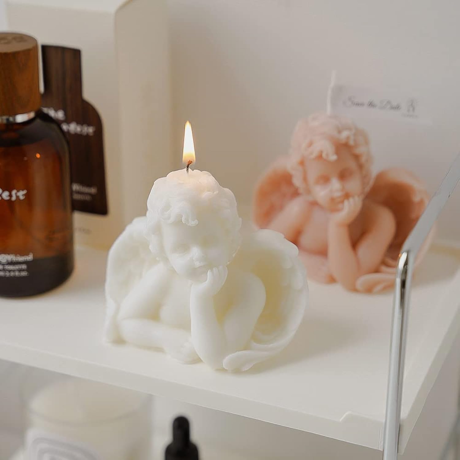 Angel 2 Pack Soy Scented Hand Carved Aesthetic Candles For Home Decor (Milk White)