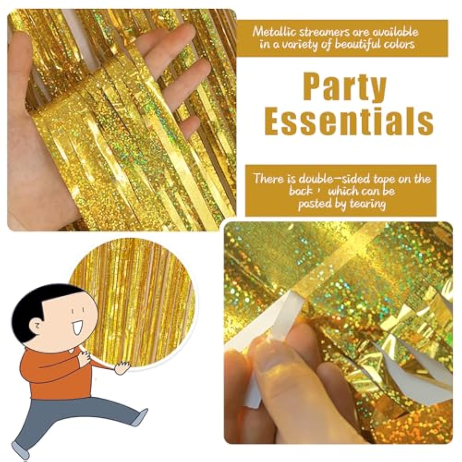 3 Pack Gold Foil Backdrop  Streamers Party Decorations Photo Booth Props