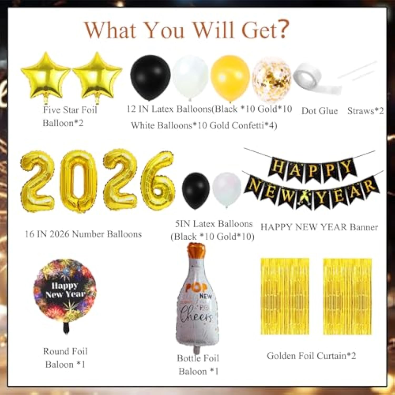 New Year 2026 Balloon Kit Banner Foil Balloons Fringe Curtain Party Decor