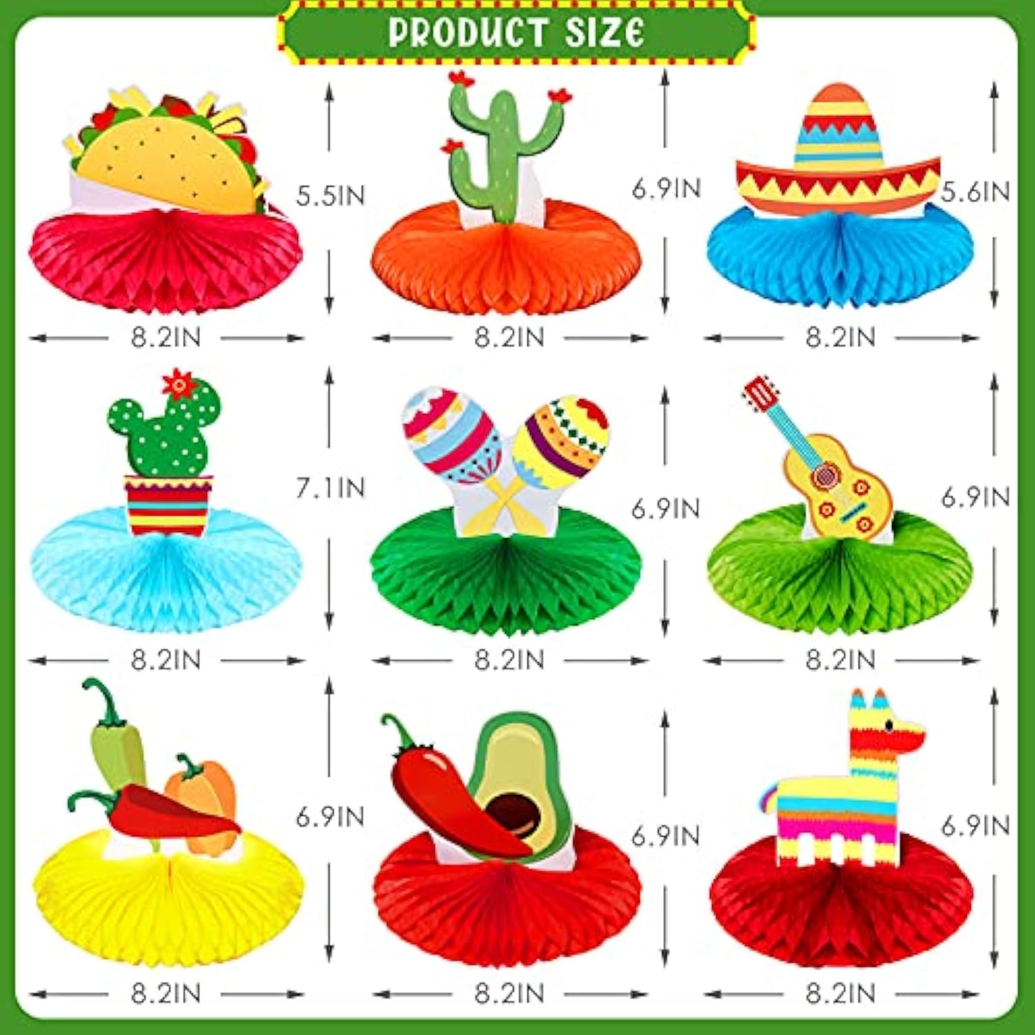 9pcs Fiesta Party Table Decorations – Mexican Honeycomb Centerpieces for Cinco de Mayo