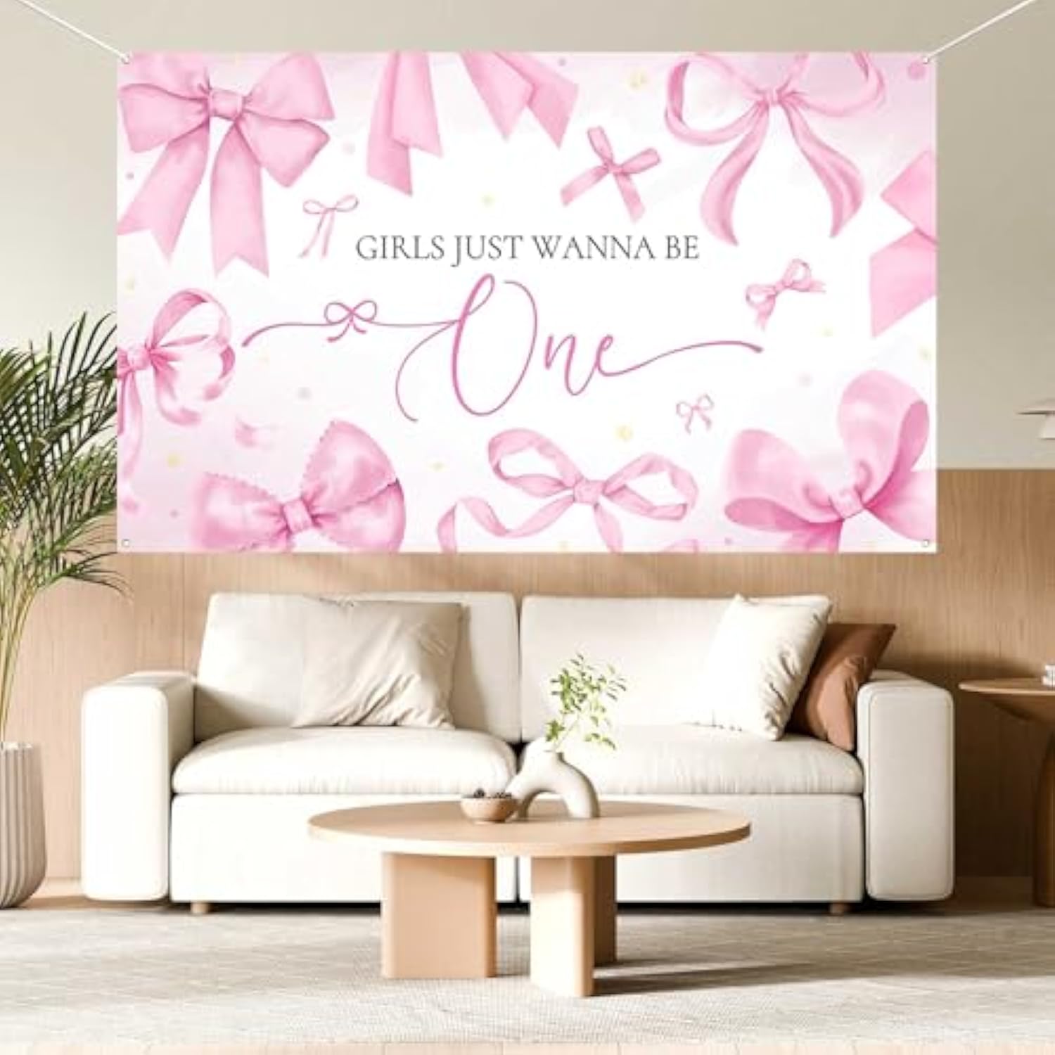 70.8x43.3" Pink Bows "Girls Just Wanna Be One" 1st Birthday Banner & Backdrop