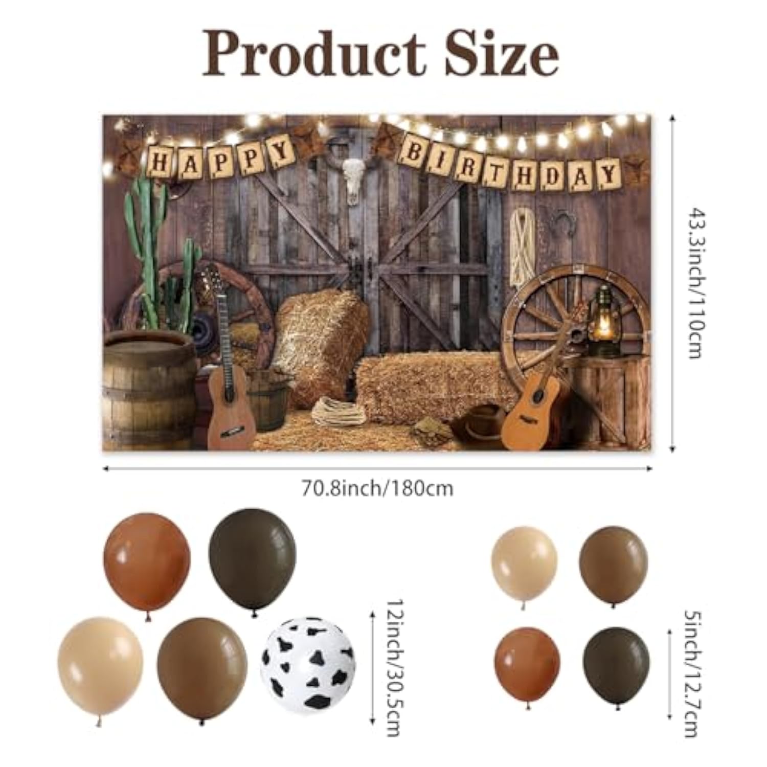 Western Cowboy Birthday Decorations 65Pcs Balloons Backdrop 5.9X3.6Ft Baby Shower