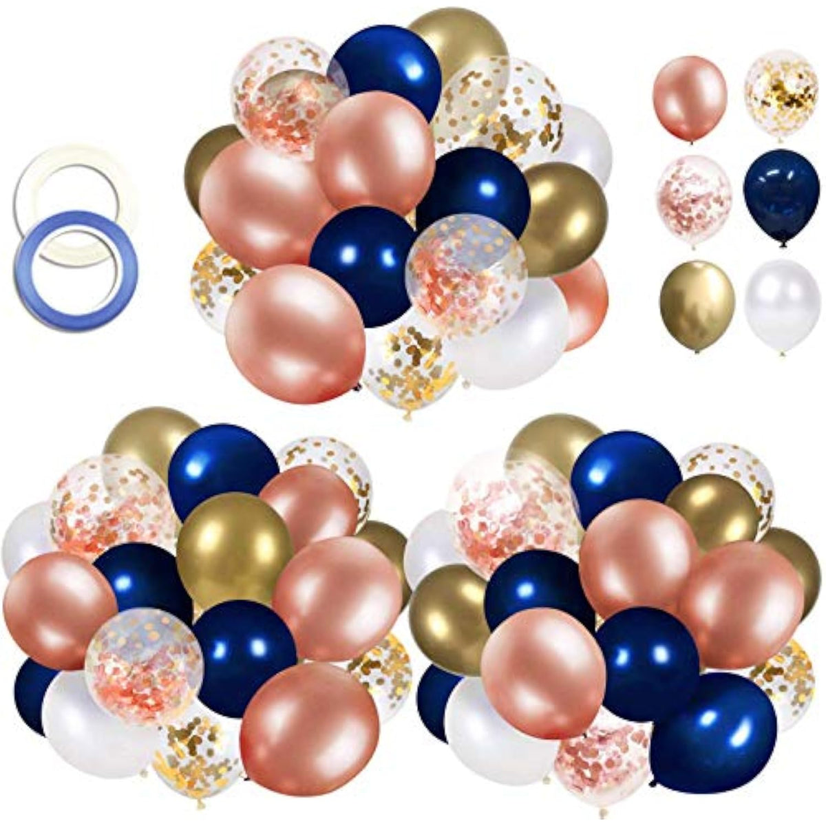 68pcs Navy Blue & Rose Gold Confetti Balloons with Ribbon for Parties Showers