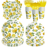 Lemon Party Decorations Tableware, Disposable Summer Theme Lemon Birthday Party Supplies, Paper Plate, Napkin, Cup, Cutlery, For Birthday Baby Shower Bridal Shower, 24 Guests