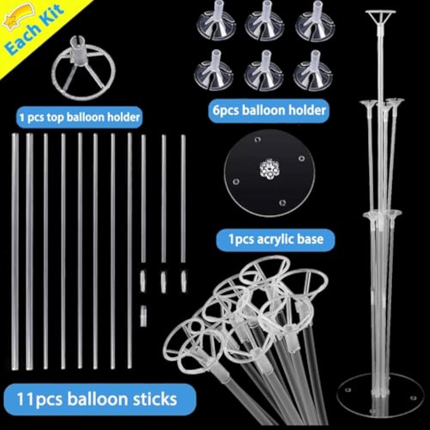 8 Pack Balloon Stand Kits, Balloon Sticks Holder With Base For Table Baby Shower Gender Reveal Graduation Birthday Wedding Anniversary Party Decorations