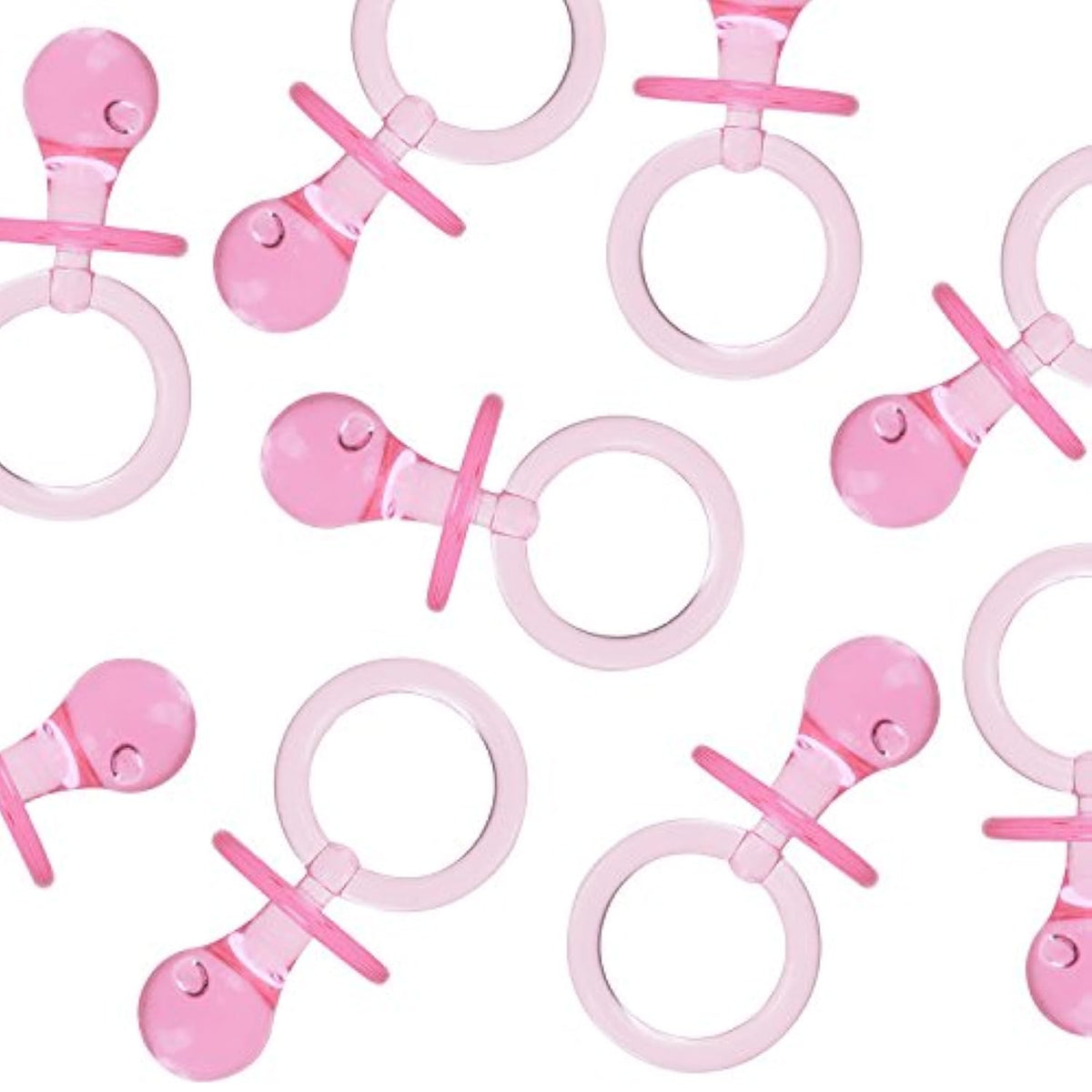 Acrylic Glass Plastic Cute Small Baby Pacifiers For Baby Shower Decorations, Table Scatter, Party Favors, Games & Activities (36 Pieces)(Pink)