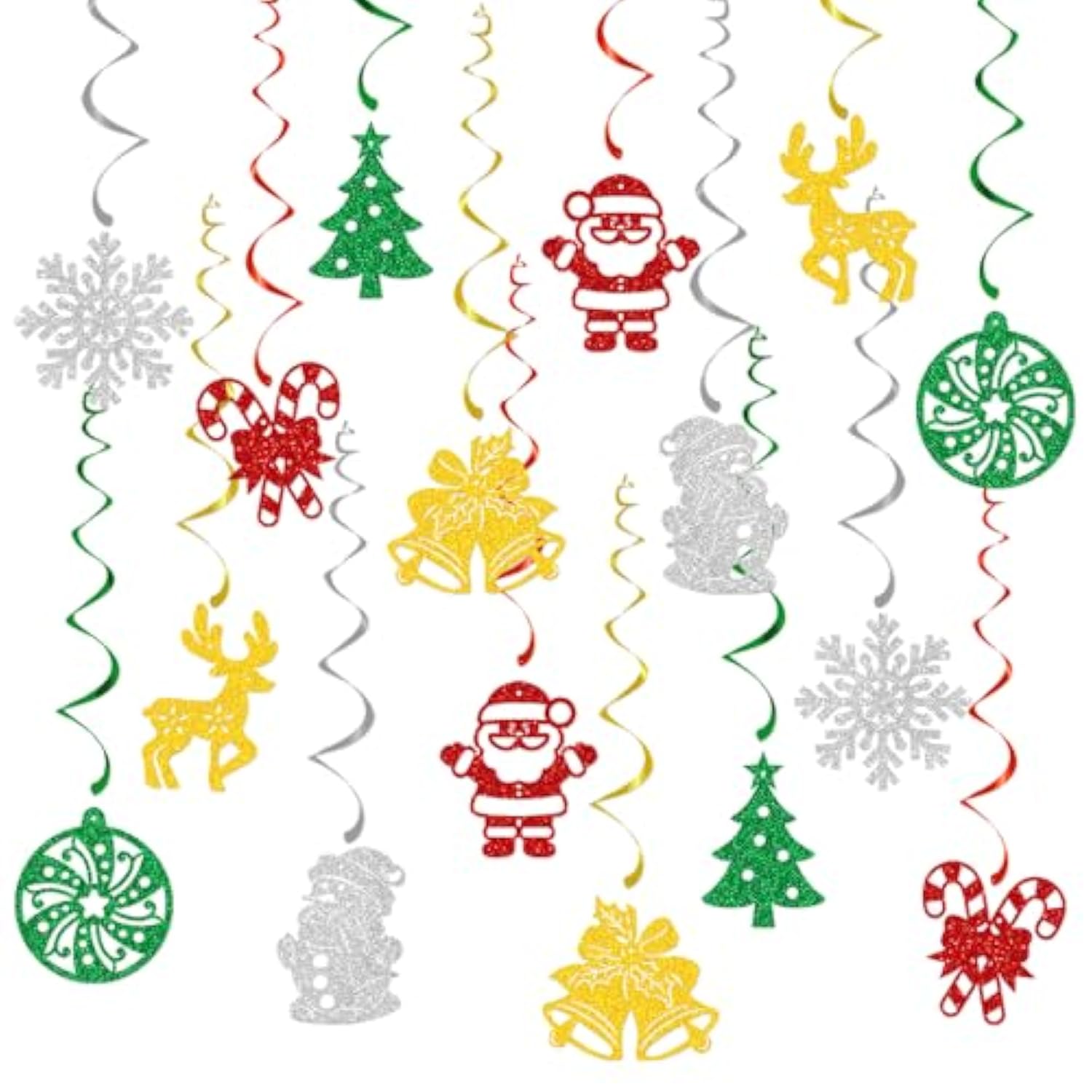 Christmas Hanging Swirls Glitter Snowflakes Bells Santa Winter Party Decor