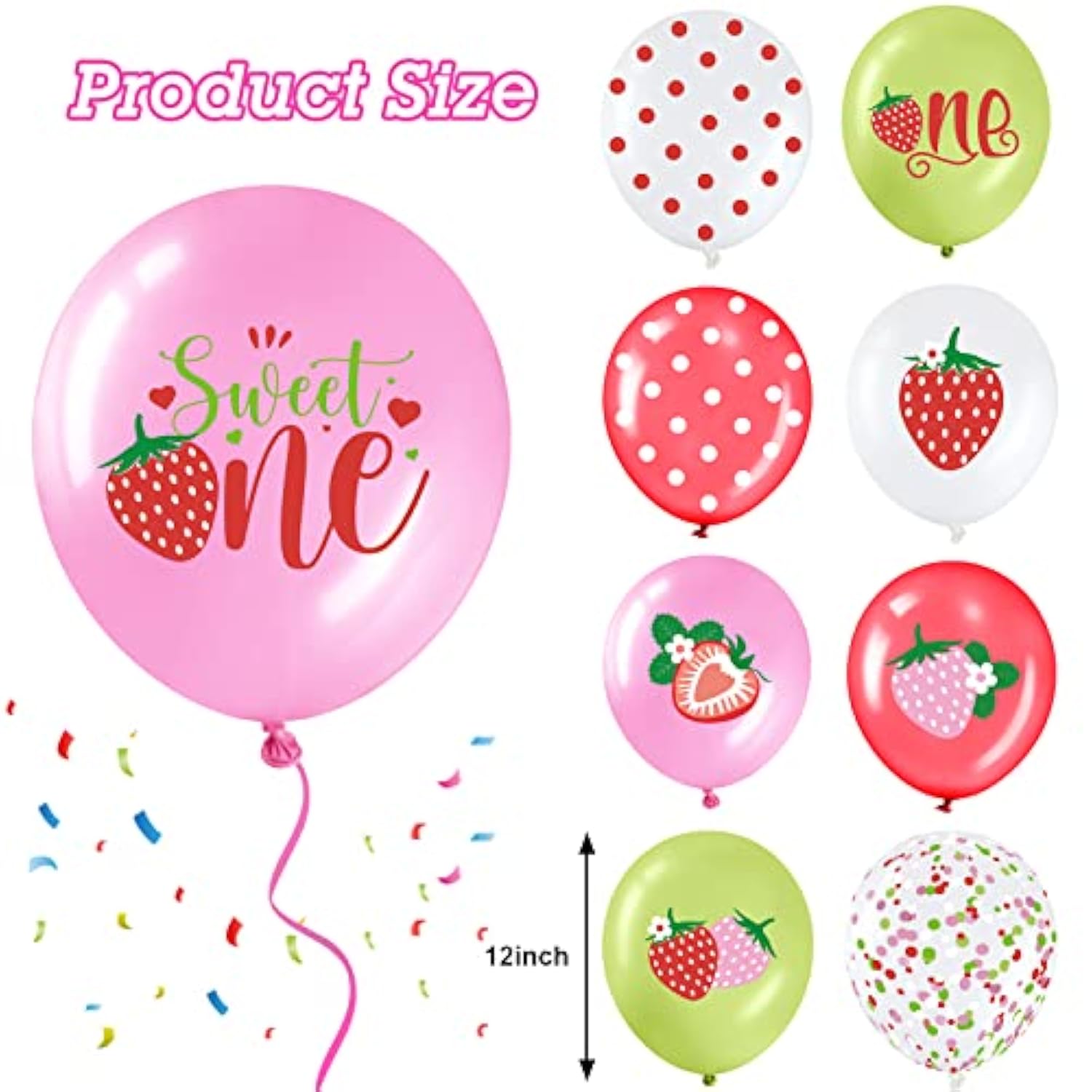 36 Pcs Strawberry Theme Balloons Strawberry Polka Dot Sweet One Balloons For Girls First Birthday Party Decorations Summer Fruit Baby Shower Supplies, 12 Inch