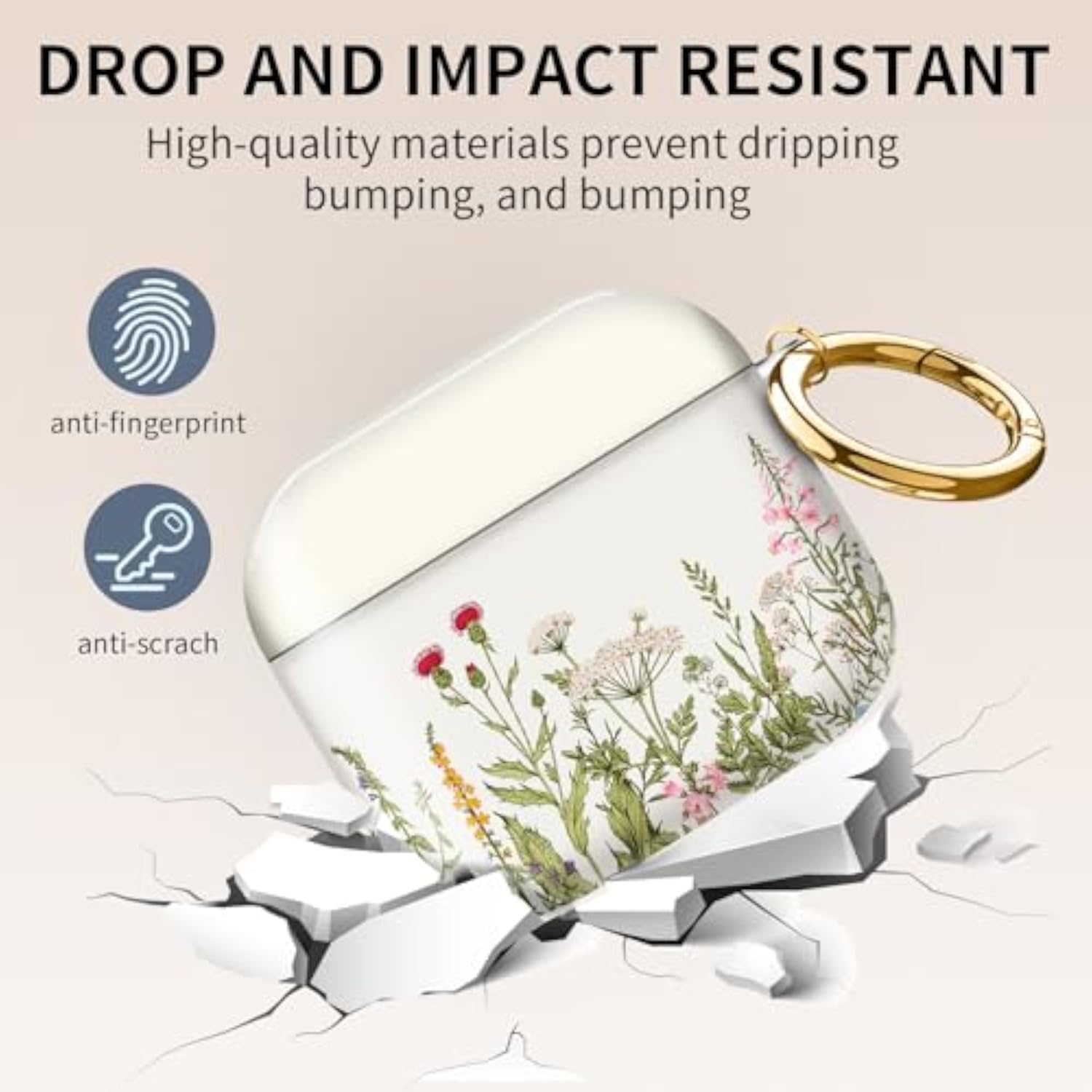 Cute Beige Flower AirPods 4th Generation Case Cover with Golden Round Buckle - Shockproof Protective Design for Women and Girls