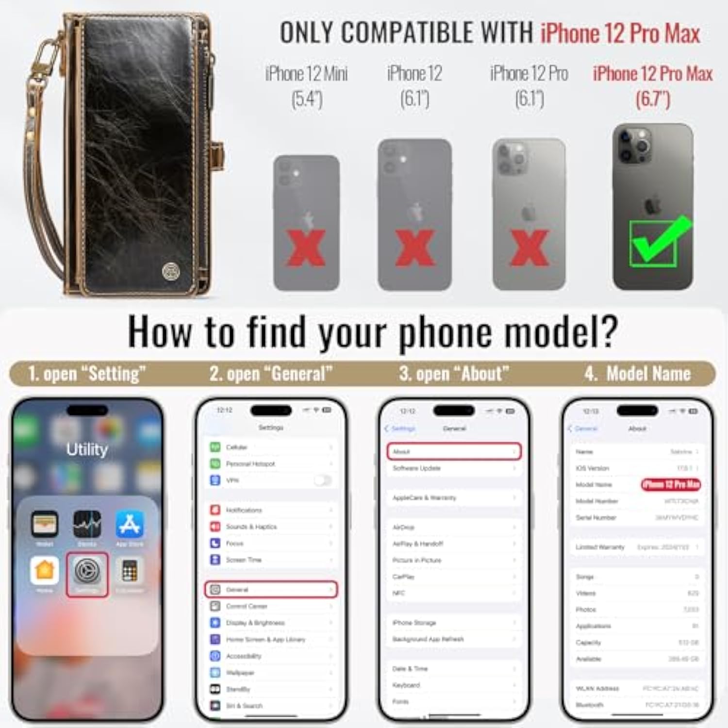 Compatible With Iphone 12 Pro Max Case Wallet With Rfid Blocking Card Holder For Women Men, Pu Leather Magnetic Snap Flip Zipper Strap Wallet Phone Case Fit For Iphone 12 Pro Max 6.7, Coffee