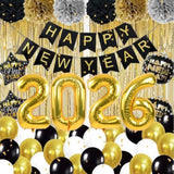 New Year 2026 Decorations Party Supplies Banner Balloons Curtains Stars