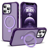 Compatible With Iphone 12 Pro Max Case & Iphone 13 Pro Max Case With Invisible Magnetic O-Ring Stand Translucent Phone Cases 6.7" [Compatible With Mag-Safe][Great Grip Feeling], Purple