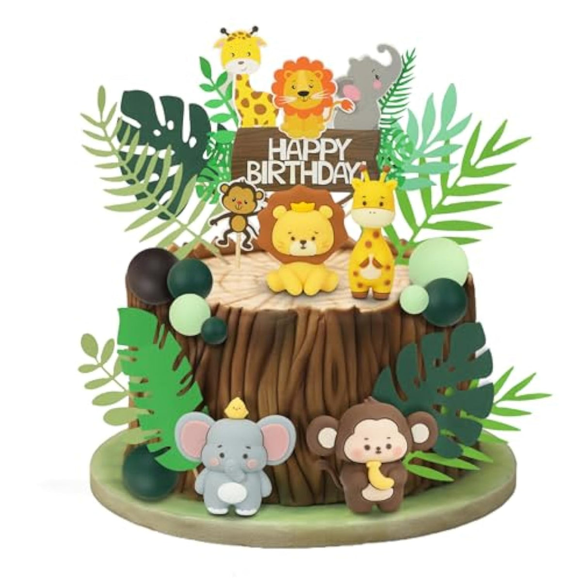 17Pcs Safari Animal Cake Toppers, Jungle Cupcake Decorations for Birthday Party