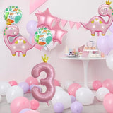 7Pcs Pink Crown Dinosaur Balloons, Girl Birthday Number Mylar Foil Balloon, 3Rd Birthday Party Supplies Decorations